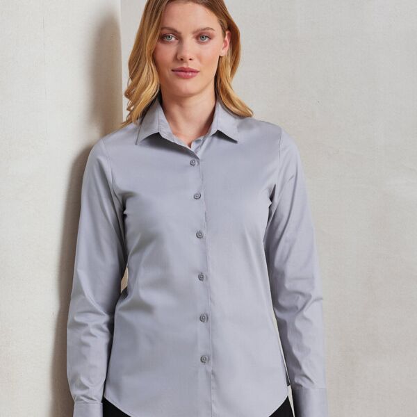 Women's stretch fit cotton poplin long sleeve blouse Thumbnail